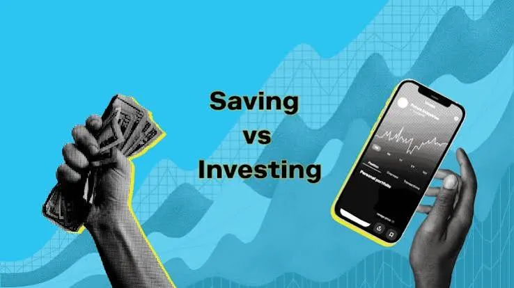 Saving versus investing illustration with cash and a phone