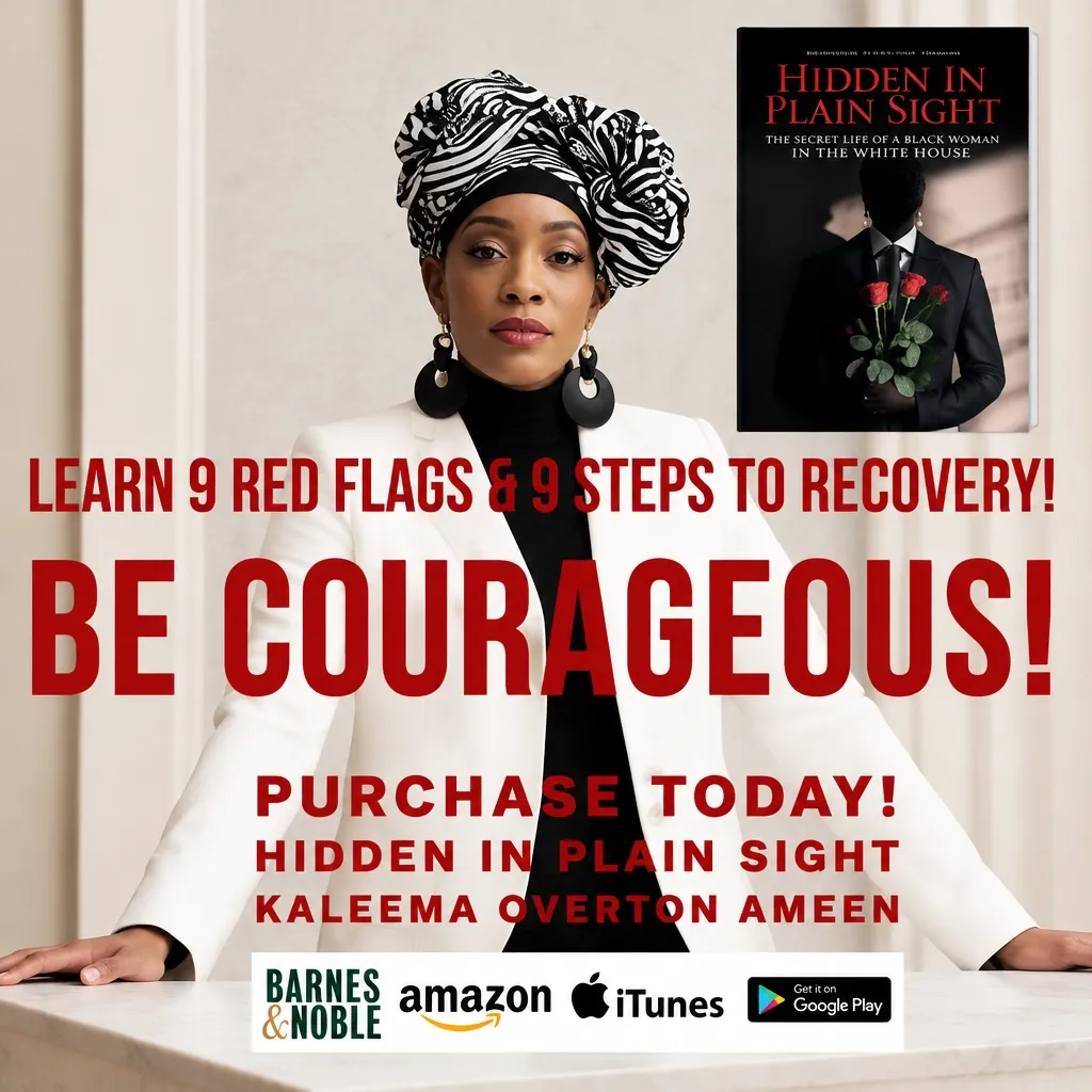 Hidden in Plain Sight promotional image with Kaleema Overton Ameen and the message Be Courageous