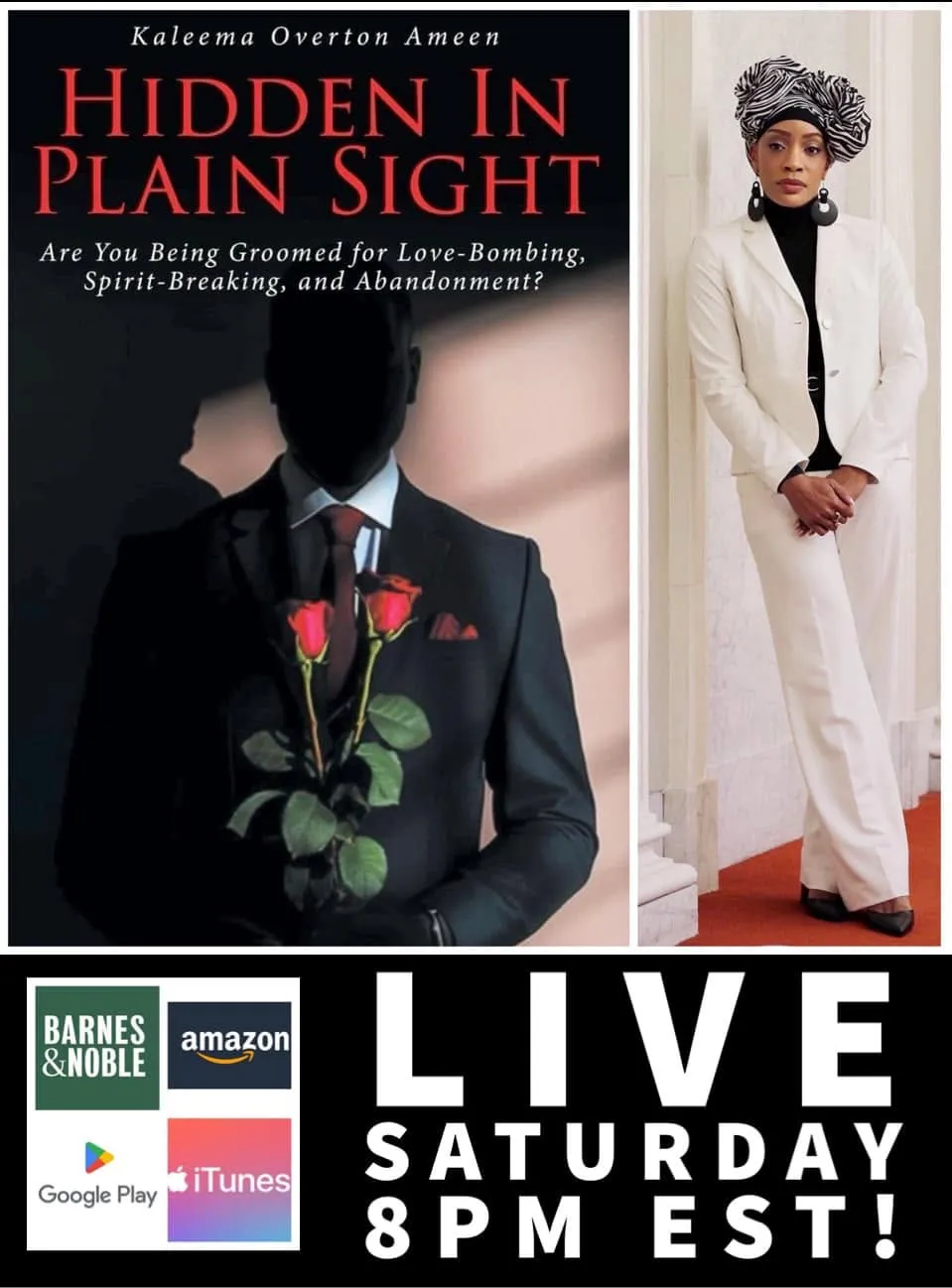 Kaleema Overton Ameen pictured with Hidden in Plain Sight promotional artwork and reading information