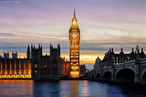 London and the River Thames at sunset, with Big Ben and Westminster Bridge
